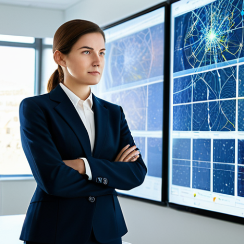 Home 6 **Prompt 1: The Complex Mind in Action**
A professional woman in a modest business suit, fully clothed, standing confidently in a modern, brightly lit office environment. In the background, subtle, abstract digital visualisations of intricate neural pathways and complex data streams are displayed on transparent screens, symbolizing the brain's multifaceted functions beyond just memory. Her expression is thoughtful and focused, gazing towards the abstract displays. The lighting is clean and professional. Perfect anatomy, correct proportions, natural pose, well-formed hands, proper finger count, natural body proportions. High-resolution digital art, professional photography. Safe for work, appropriate content, fully clothed, professional, family-friendly.