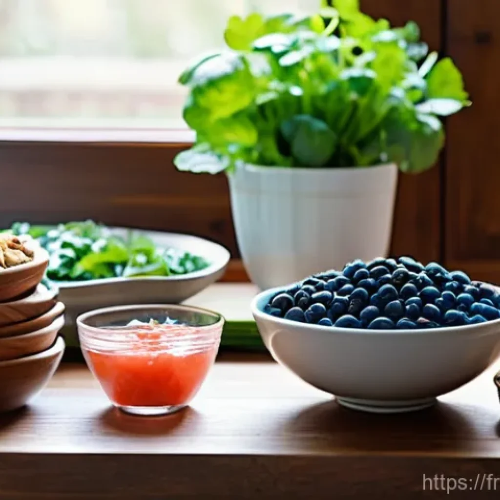 일상에서 실천하는 뇌 건강 생활 습관 - **Prompt:** A cozy, brightly lit kitchen or dining area during the morning. On a large wooden table,...